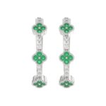 18K WHITE GOLD 1/4CT ROUND DIAMOND LADIES HOOP EARRINGS(COLOR STONE EMERALD DIAMOND 1/10CT)