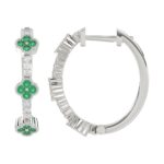 18K WHITE GOLD 1/4CT ROUND DIAMOND LADIES HOOP EARRINGS(COLOR STONE EMERALD DIAMOND 1/10CT) - Image 2