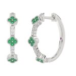 18K WHITE GOLD 1/4CT ROUND DIAMOND LADIES HOOP EARRINGS(COLOR STONE EMERALD DIAMOND 1/10CT) - Image 3