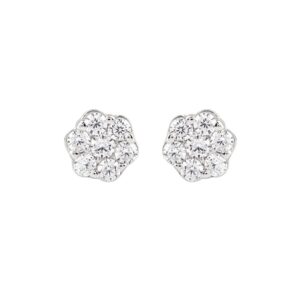 18K WHITE GOLD 1CT ROUND DIAMOND LADIES FLOWER EARRINGS