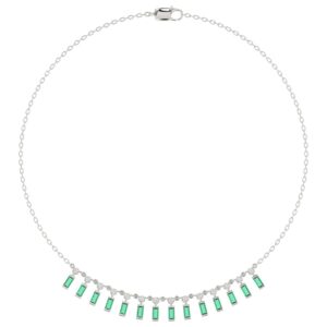 18K WHITE GOLD 1CT ROUND/BAGUETTE DIAMOND LADIES NECKLACE(COLOR STONE EMERALD DIAMOND 3/4CT)