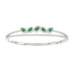 18K WHITE GOLD 2 1/3CT ROUND/PEAR DIAMOND LADIES BANGLE(COLOR STONE PEAR GREEN EMERALD DIAMOND 1CT)