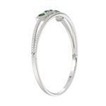 18K WHITE GOLD 2 1/3CT ROUND/PEAR DIAMOND LADIES BANGLE(COLOR STONE PEAR GREEN EMERALD DIAMOND 1CT) - Image 5