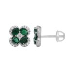 18K WHITE GOLD 2 1/4CT ROUND/OVAL DIAMOND LADIES EARRINGS(COLOR STONE OVAL GREEN EMERALD DIAMOND 2CT) - Image 2