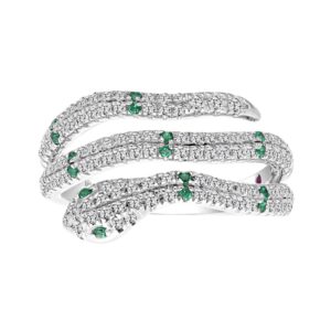18K WHITE GOLD 7/8CT ROUND/EMERALD DIAMOND LADIES RING(COLOR STONE ROUND DIAMOND 1/6CT)