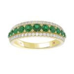 18K YELLOW GOLD 1 1/6CT ROUND DIAMOND LADIES BAND(COLOR STONE ROUND GREEN EMERALD DIAMOND 7/8CT)