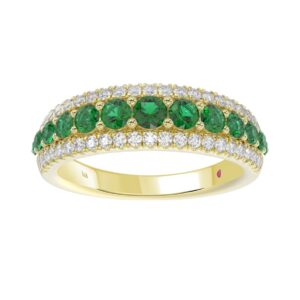 18K YELLOW GOLD 1 1/6CT ROUND DIAMOND LADIES BAND(COLOR STONE ROUND GREEN EMERALD DIAMOND 7/8CT)