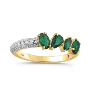 18K YELLOW GOLD 1 1/6CT ROUND/MARQUISE/OVAL/PEAR DIAMOND LADIES RING (CENTER STONE EMERALD DIAMOND 7/8CT)