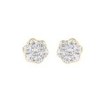 18K YELLOW GOLD 1/2CT ROUND DIAMOND LADIES FLOWER EARRINGS