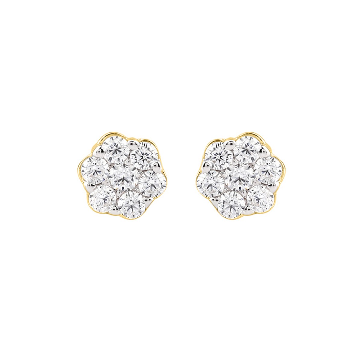 19257700_VA24988Y-1201x1201.jpg 18K YELLOW GOLD 1/2CT ROUND DIAMOND LADIES FLOWER EARRINGS - Image 1