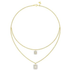 18K YELLOW GOLD 1/4CT ROUND/BAGUETTE DIAMOND LADIES NECKLACE (SOFT WHITE ENAMEL)