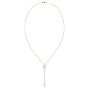 18K YELLOW GOLD 1/4CT ROUND/BAGUETTE DIAMOND LADIES NECKLACE (SOFT WHITE ENAMEL)
