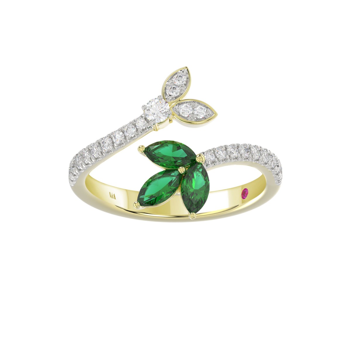 19257801_VA25502Y-1201x1201.jpg 18K YELLOW GOLD 7/8CT ROUND/EMERALD DIAMOND LADIES RING(COLOR STONE EMERALD/MARQUISE DIAMOND 5/8CT - Image 1