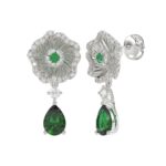 18K WHITE GOLD 2CT ROUND/PEAR DIAMOND LADIES EARRINGS(COLOR STONE GREEN EMERALD ROUND DIAMOND 1/15CT / PEAR DIAMOND 1 3/8CT) - Image 2