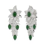 18K WHITE GOLD 3 5/8CT ROUND/OVAL/PEAR DIAMOND LADIES EARRINGS(COLOR STONE GREEN EMERALD OVAL 1CT/PEAR DIAMOND 1 1/2CT) - Image 3