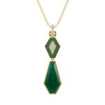 18K YELLOW GOLD 7 1/3CT ROUND/OCTAGON ONYX DIAMOND LADIES PENDANT WITH CHAIN