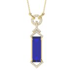 18K YELLOW GOLD 7CT ROUND/RECTANGLE ONYX DIAMOND LADIES PENDANT WITH CHAIN