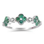10K WHITE GOLD 5/8CT ROUND/ROUND GREEN EMERALD DIAMOND LADIES RING