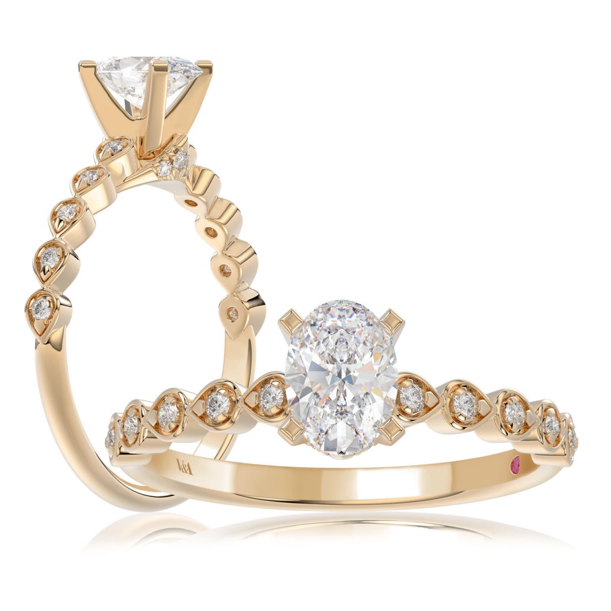 19258406_VA14075R-AB-1201x1201.jpg 14K ROSE GOLD 1/6CT ROUND DIAMOND LADIES SEMI MOUNT RING(CENTER STONE MOUNT OVAL DIAMOND 1CT) - Image 1