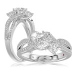 14K WHITE GOLD 1 1/2CT ROUND/OVAL DIAMOND LADIES FASHION RING(CENTER STONE OVAL DIAMOND 3/4CT / 2 SIDE STONE ROUND DIAMOND 3/8CT)