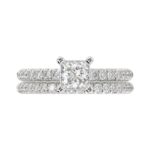 14K WHITE GOLD 1/2CT ROUND DIAMOND LADIES SEMI MOUNT BRIDAL SET (CENTER STONE PRINCESS DIAMOND 1CT) - Image 6