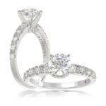 14K WHITE GOLD 1/2CT ROUND/BAGUETTE DIAMOND LADIES RING(CENTER STONE MOUNT ROUND DIAMOND 1CT)