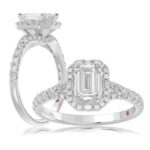 14K WHITE GOLD 1/2CT ROUND/BAGUETTE DIAMOND LADIES SEMI MOUNT RING(CENTER STONE MOUNT EMERALD DIAMOND 1CT)