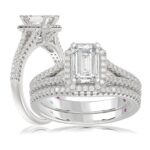 14K WHITE GOLD 1/2CT ROUND/EMERALD DIAMOND LADIES SEMI MOUNT BRIDAL SET(CENTER STONE MOUNT EMERALD DIAMOND 1CT)