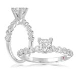 14K WHITE GOLD 1/2CT ROUND/PRINCESS DIAMOND LADIES SEMI MOUNT RING (CENTER STONE PRINCESS DIAMOND 1CT)