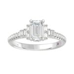 14K WHITE GOLD 1/4CT ROUND/BAGUETTE DIAMOND LADIES SEMI MOUNT RING (CENTER STONE EMERALD DIAMOND 1CT) - Image 4