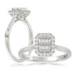 14K WHITE GOLD 1/5CT ROUND/BAGUETTE DIAMOND LADIES FASHION RING