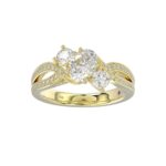 14K YELLOW GOLD 1 1/2CT ROUND/OVAL DIAMOND LADIES FASHION RING( CENTER STONE OVAL DIAMOND 3/4CT / 2 SIDE STONE ROUND DIAMOND 3/8CT) - Image 3