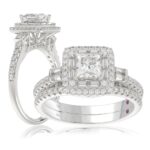 18K WHITE GOLD 1 1/2CT ROUND/BAGUETTE/PRINCESS DIAMOND LADIES BRIDAL SET(CENTER STONE PRINCESS DIAMOND 3/4CT)