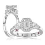 18K WHITE GOLD 1 1/2CT ROUND/PEAR/EMERALD DIAMOND LADIES RING(CENTER STONE EMERALD DIAMOND 3/4CT)