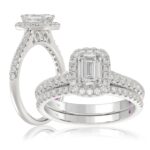 18K WHITE GOLD 1/2CT ROUND/EMERALD DIAMOND LADIES BRIDAL SET(CENTER STONE EMERALD DIAMOND 3/4CT)