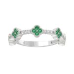18K WHITE GOLD 1/4CT ROUND DIAMOND LADIES RING(COLOR STONE ROUND GREEN EMERALD DIAMOND 1/10CT)