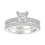 18K WHITE GOLD 3/4CT ROUND DIAMOND LADIES SEMI MOUNT BRIDAL SET(CENTER STONE MOUNT PRINCESS DIAMOND 1 3/4CT) - Image 4