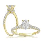 18K YELLOW  GOLD 1 1/4CT ROUND/OVAL DIAMOND LADIES RING(CENTER STONE OVAL DIAMOND 3/4CT)