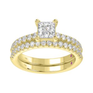 18K YELLOW GOLD 1/2CT ROUND DIAMOND SEMI MOUNT LADIES BRIDAL SET (CENTER STONE PRINCESS DIAMOND 1.00CT)