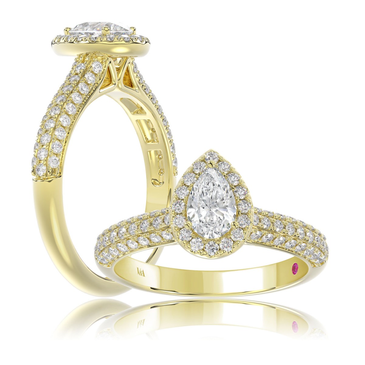 19261788_VA27158Y-1201x1201.jpg 18K YELLOW GOLD 1CT ROUND/PEAR DIAMOND LADIES RING(CENTER STONE PEAR DIAMOND 1/2CT) - Image 1