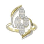 18K YELLOW GOLD 5/8CT ROUND/BAGUETTE DIAMOND LADIES FASHION RING