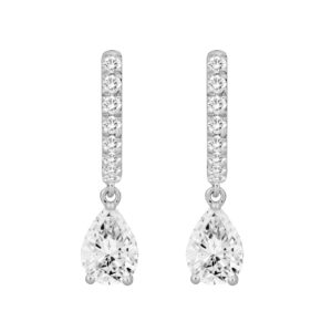 14K WHITE GOLD 1 1/4CT ROUND/PEAR DIAMOND LADIES HOOPS EARRINGS