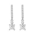 14K WHITE GOLD 1 1/4CT ROUND/PRINCESS DIAMOND LADIES HOOPS EARRINGS