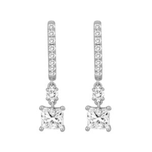 14K WHITE GOLD 1 1/4CT ROUND/PRINCESS DIAMOND LADIES HOOPS EARRINGS