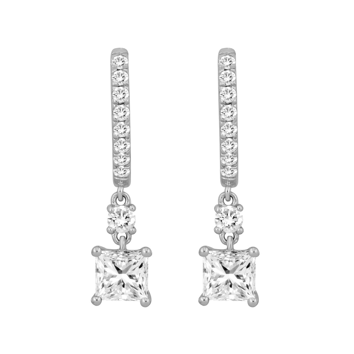 19262005_VA11461W-1201x1201.jpg 14K WHITE GOLD 1 1/4CT ROUND/PRINCESS DIAMOND LADIES HOOPS EARRINGS - Image 1