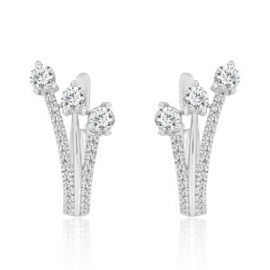 14K WHITE GOLD 1 5/8CT ROUND DIAMOND LADIES HOOP EARRINGS