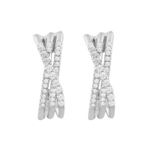14K WHITE GOLD 1.00CT ROUND DIAMOND LADIES HOOP EARRINGS