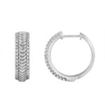 14K WHITE GOLD 1/2CT ROUND DIAMOND LADIES HOOP EARRINGS