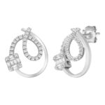 14K WHITE GOLD 1/2CT ROUND/BAGUETTE DIAMOND LADIES EARRINGS - Image 2