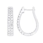 14K WHITE GOLD 1CT ROUND DIAMOND LADIES HOOP EARRINGS